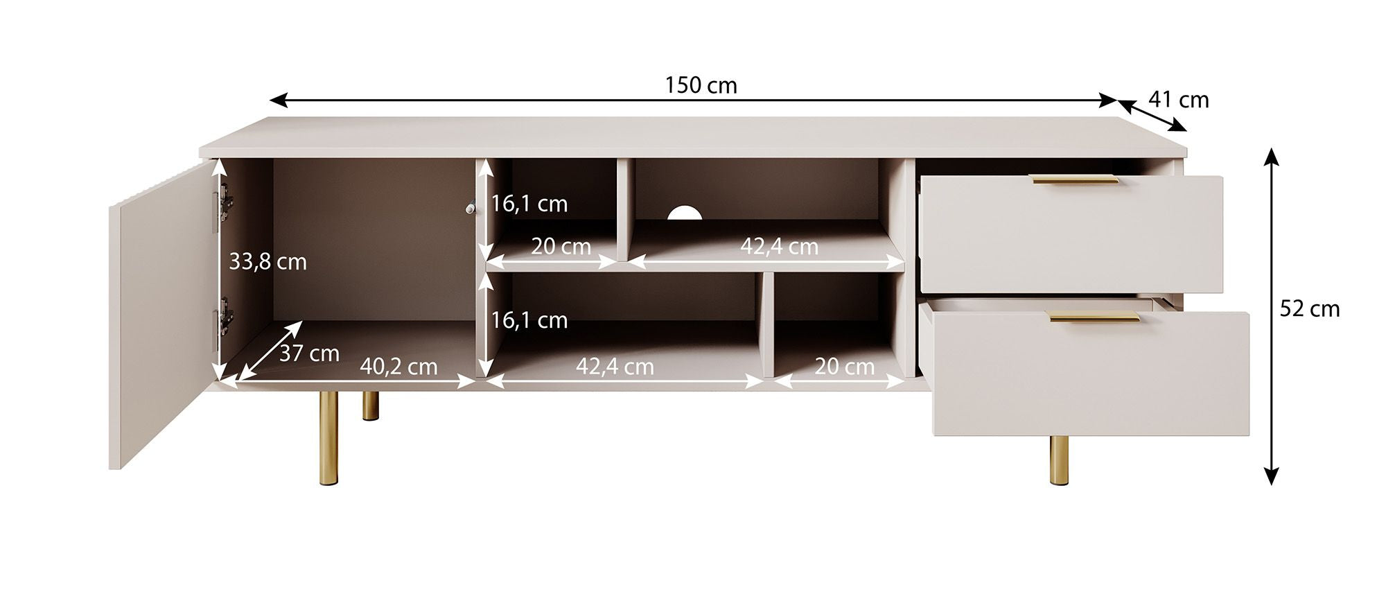 Meubella - TV-Meubel Nicola - Beige - 150 cm