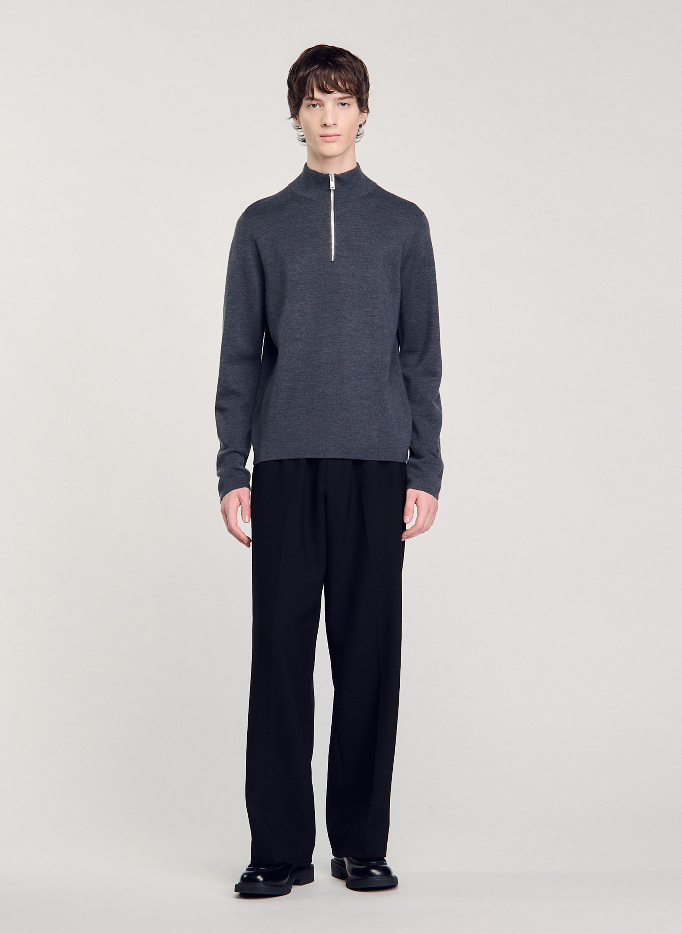 Pull col montant zippé en laine | Gris
