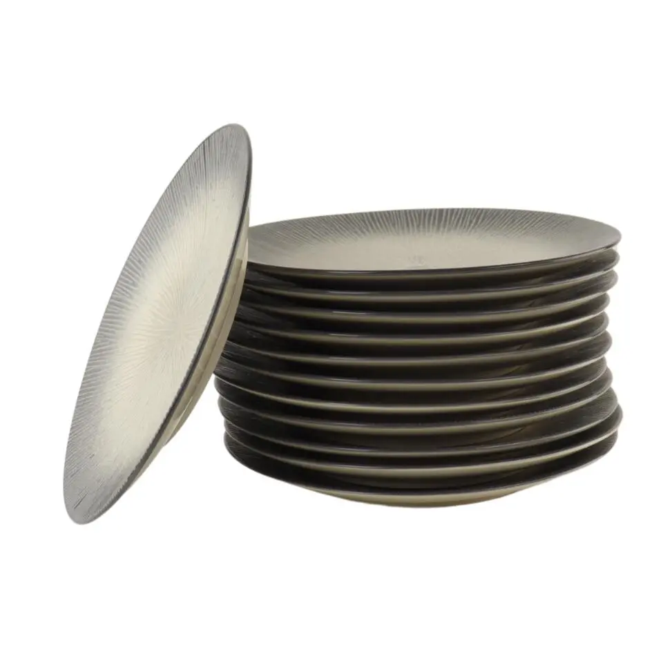 OTIX Dessert Ontbijt Bordenset 12 Persoons Zwart Taupe 21cm Keramiek TULIP
