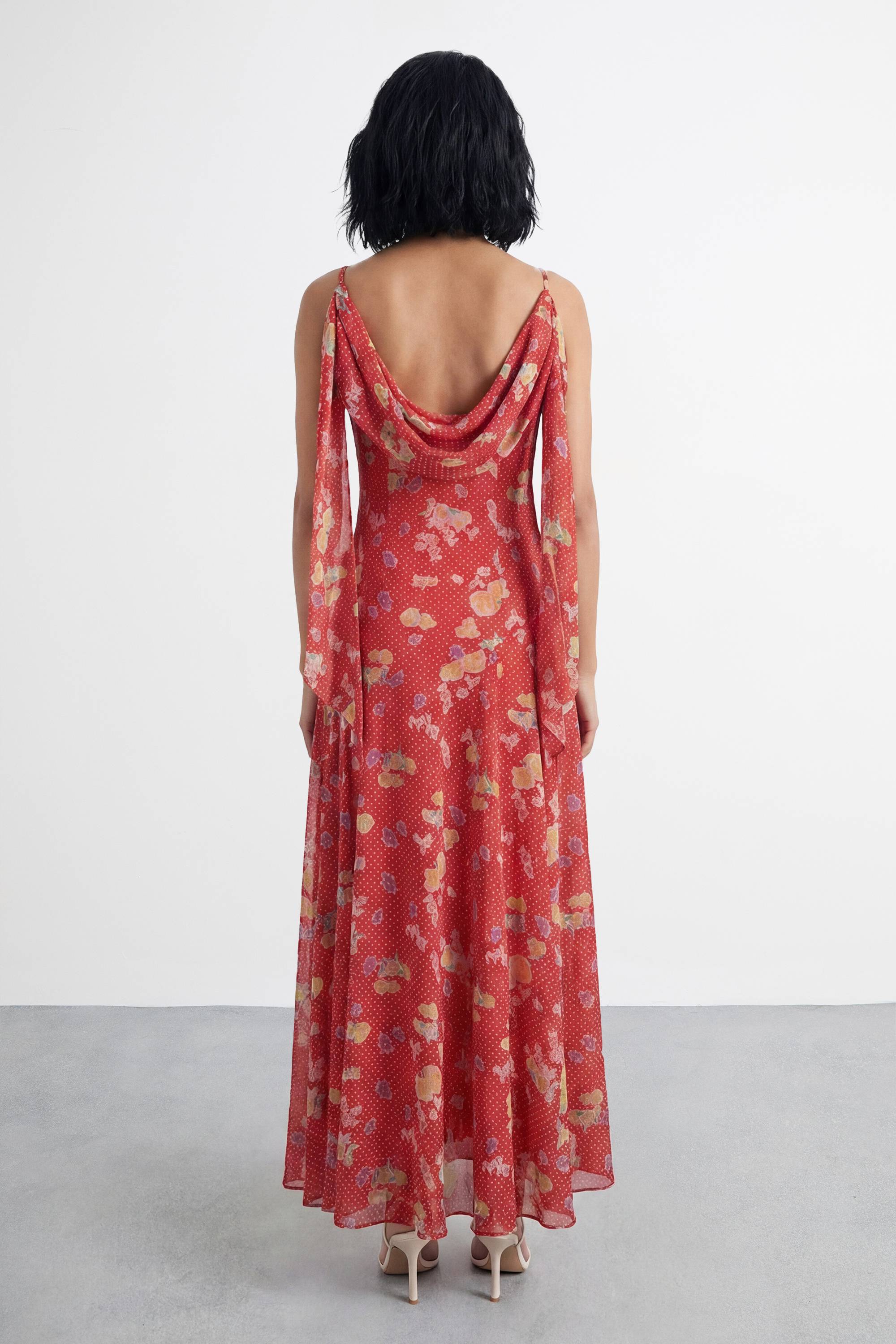 Warehouse Robe Longue Nuisette À Dos Drapé Imprimé Floral Et À Pois