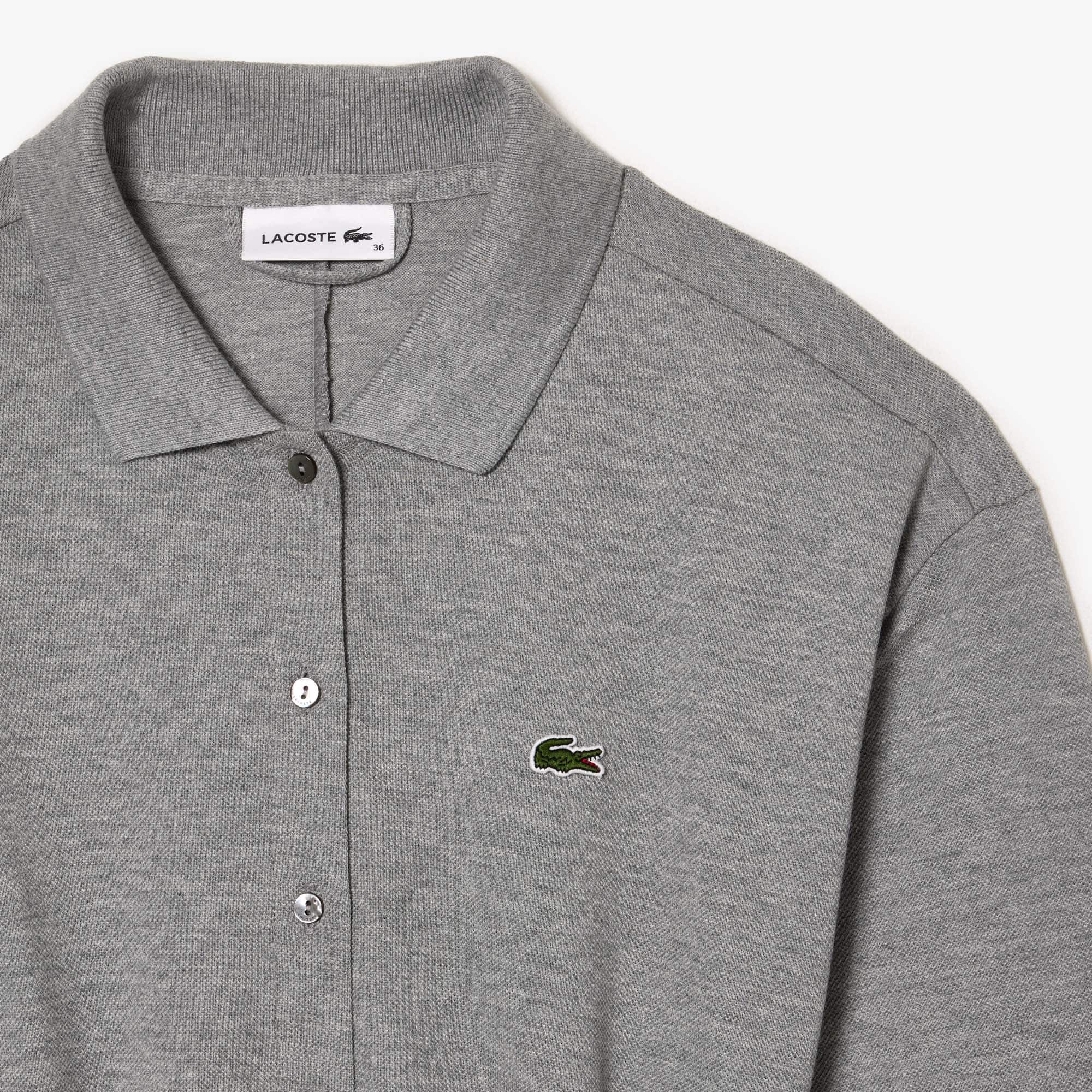 Robe polo ample ceinturée en petit piqué de coton Robes & Jupes - Gris - Lacoste - Femme