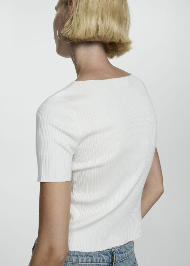 MANGO Short-sleeve knitted t-shirt Natural white