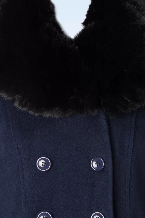 Topvintage Boutique Collection Topvintage exclusive ~ Mae swing jas met bont in marineblauw