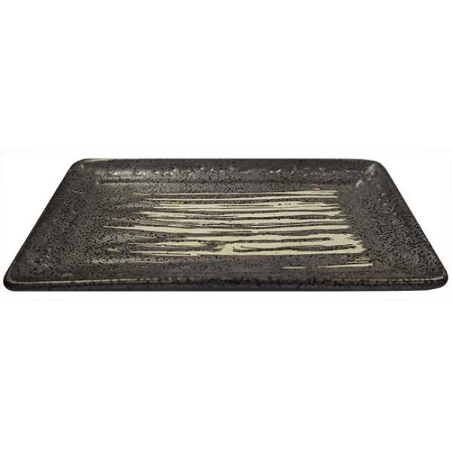 Oriental kyoto square plate black w. White stripes 8''
