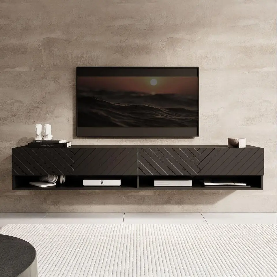 Meubella - TV-Meubel Asino - Zwart Visgraat - 180 cm