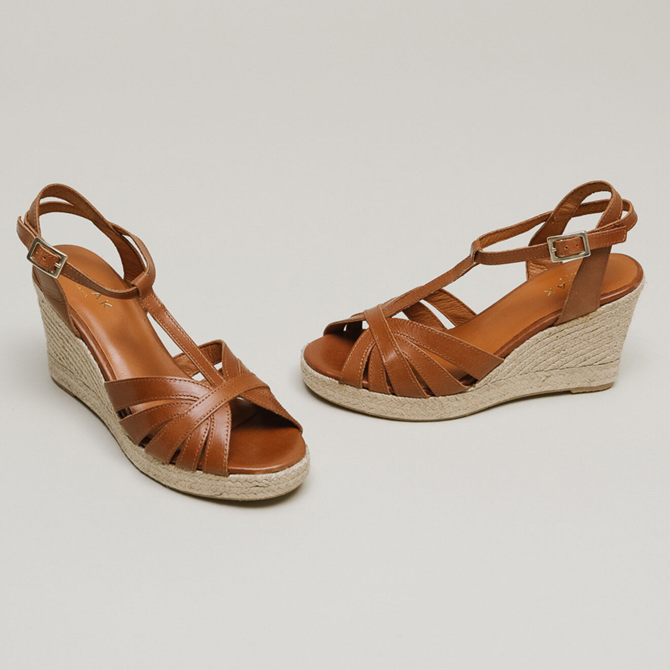 Jonak Espadrilles en Cuir Magnolia cognac - Talon 7.5 cm