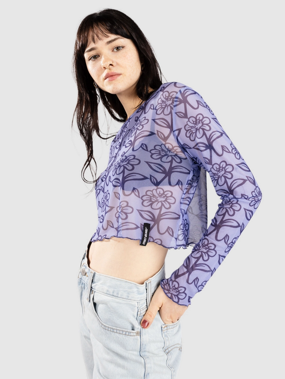 Santa Cruz Delfino Flower Mesh Crop Long Sleeve T-Shirt blue/dark blue