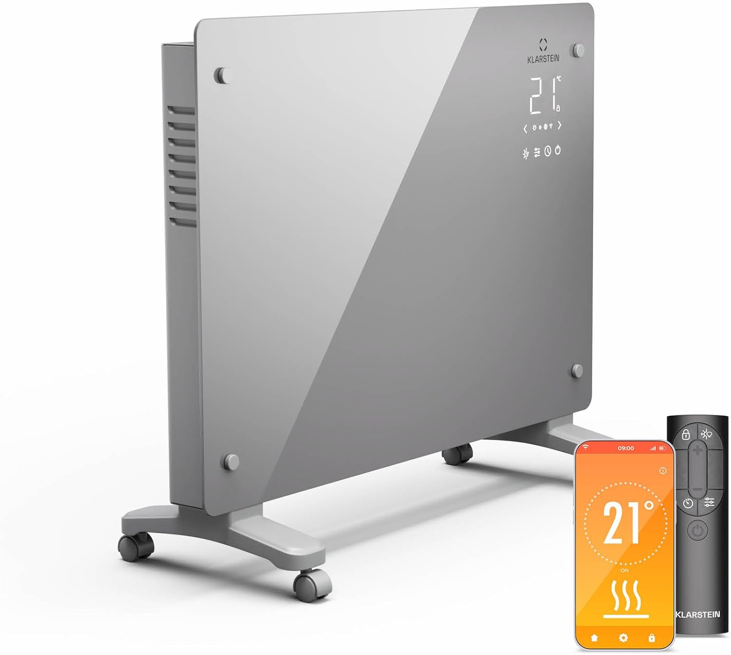 Klarstein Bansin Crystal Smart Konvektorheizung – 1500 W, Wandmontage/Freistehend, Led-Anzeige, App-Steuerung, Energieeffizient, Überhitzungs- und Frostschutz, Kindersicherung, Ideal für Wohnzimmer