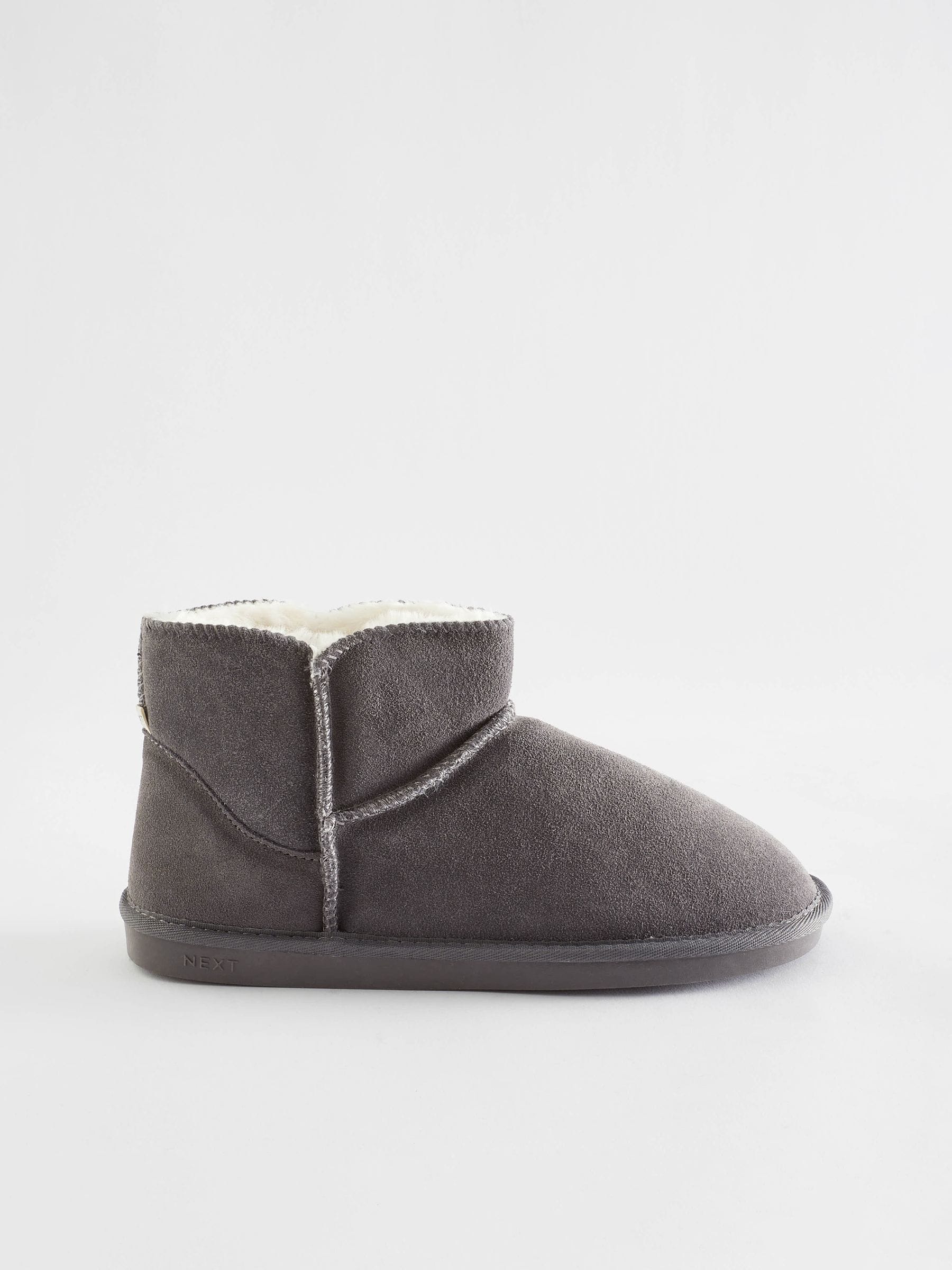 Grijs - Suède pantoffellaarsjes met voering van imitatiebont