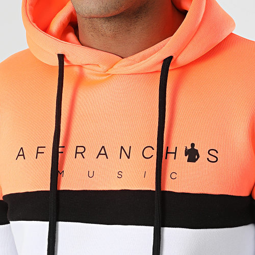 Sweat Capuche Tricolore Blanc Orange Fluo Noir