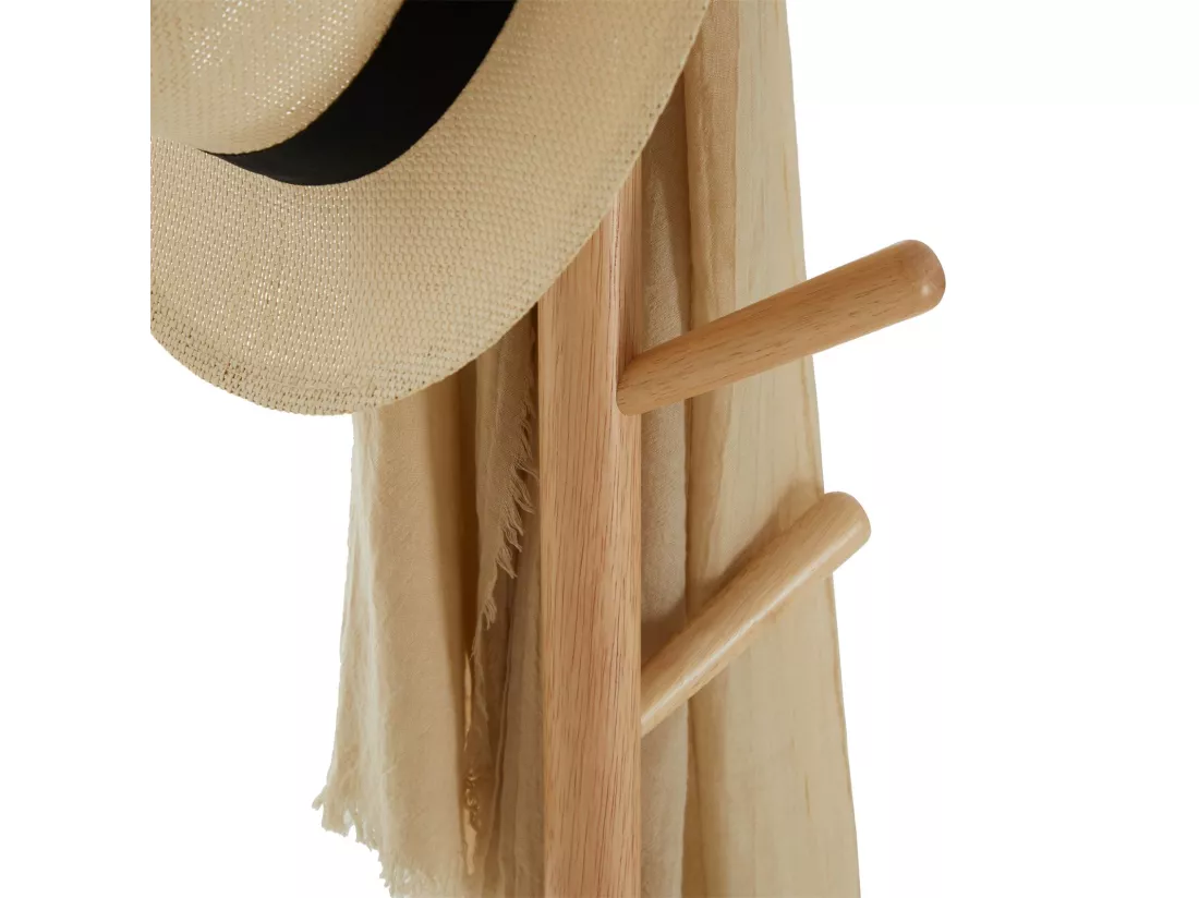 Porte-manteaux ENRICO portant à vêtements sur pied en forme d'arbre avec 6 crochets, en métal laqué gris et bois