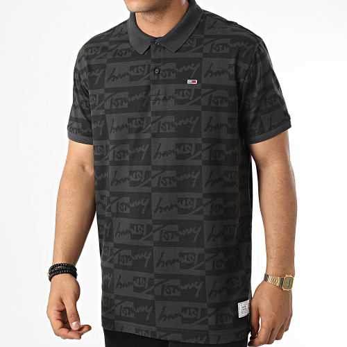 Polo A Manches Courtes RLX Signature All Over Print 2968 Gris Anthracite Noir