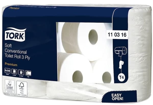 Toiletpapir Tork Premium T4 Ekstra soft 3-lag 29.5 m hvid - (9 pakker x 8 ruller)