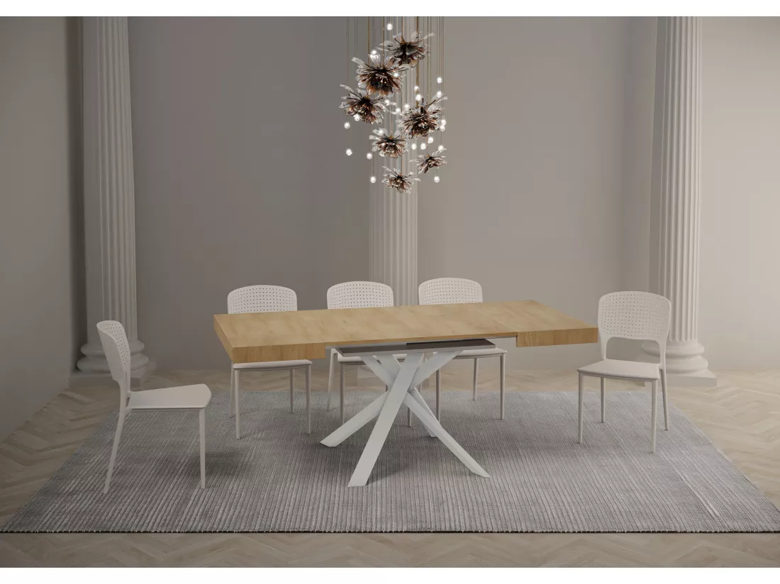Table extensible 90x90/194 cm Clerk dessus Chêne Nature pieds Blancs