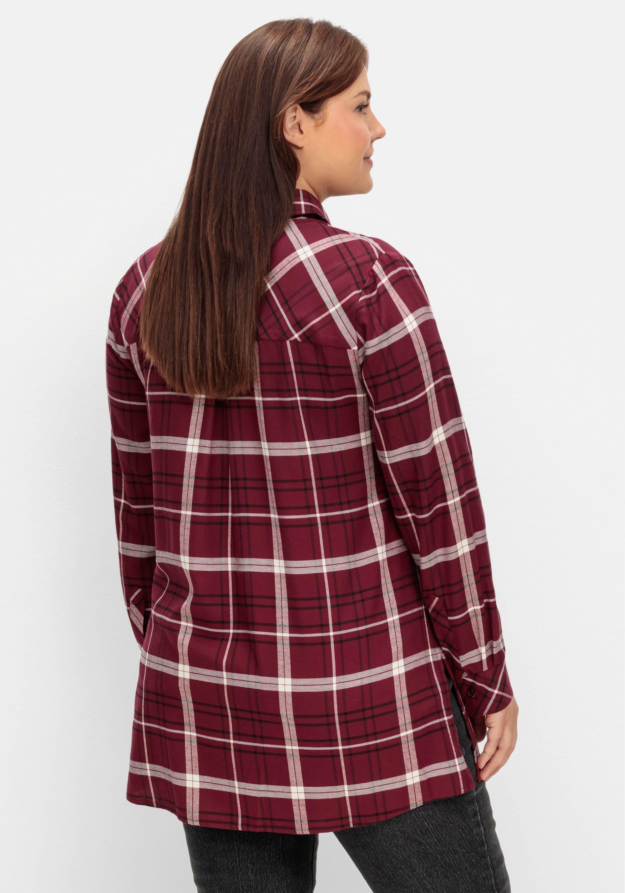 Karierte Longbluse mit Kragen und Manschettenärmel