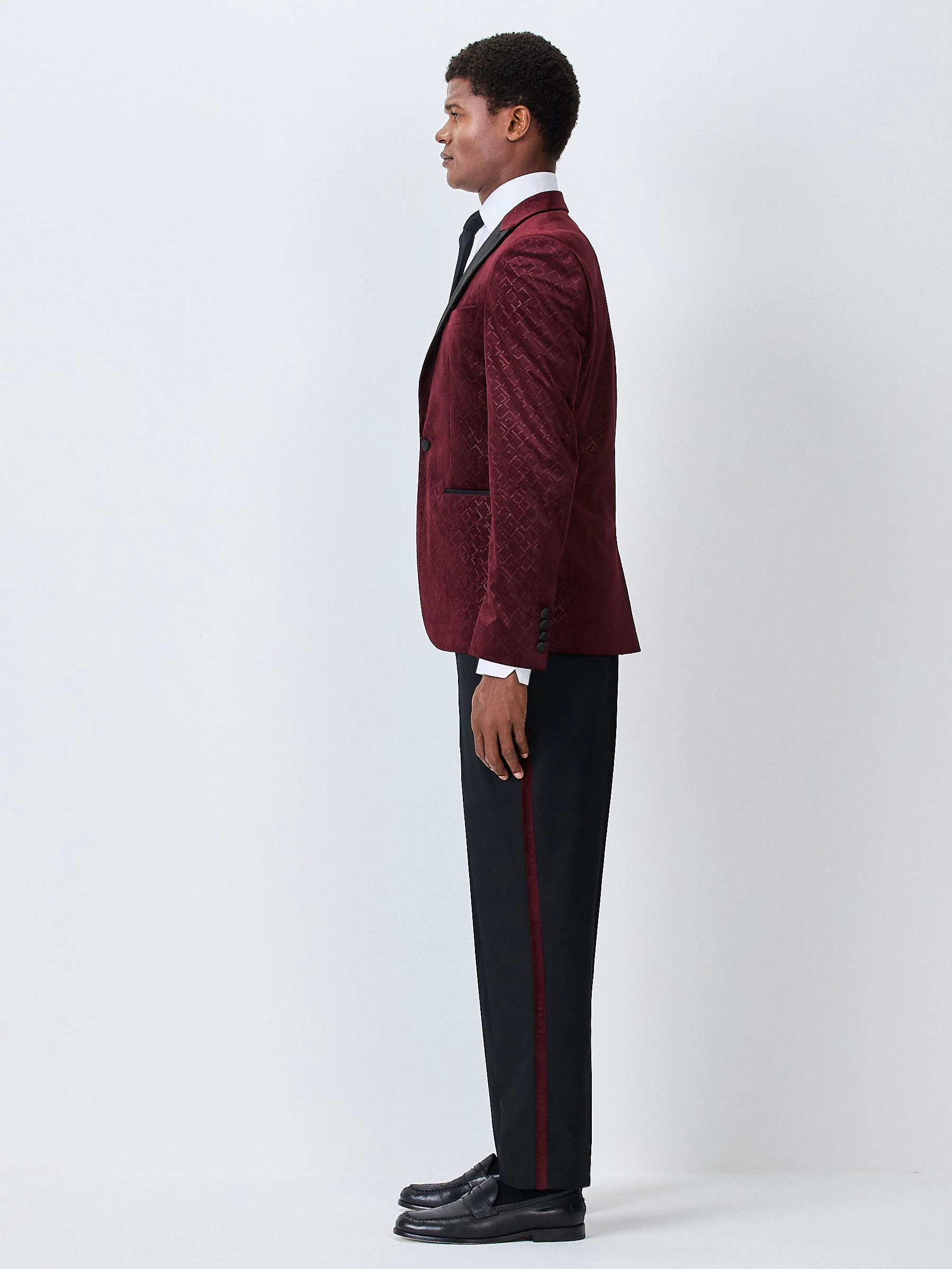 Zwart/bordeauxrood - Regular Fit Smart Tuxedo Trousers With Velvet Side Tape Detail