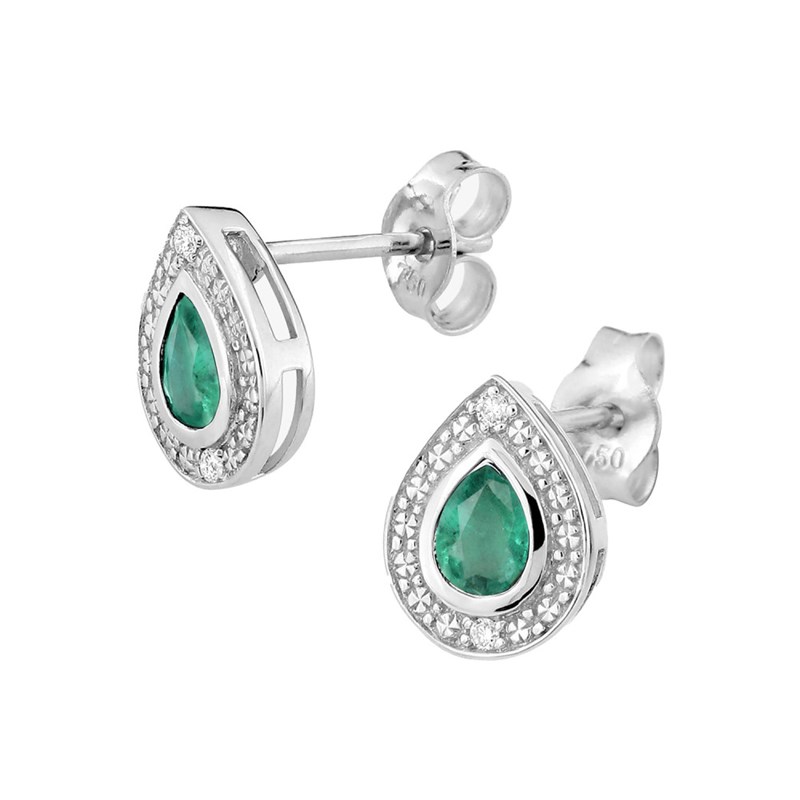 Boucles d'oreilles femme - Emeraude et Diamant - Or 18 Carats