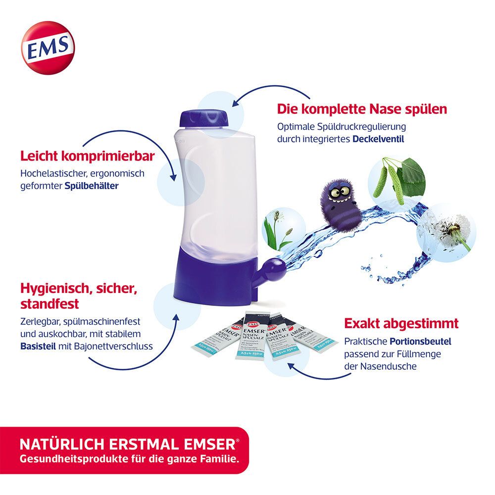EMSER® Nasendusche mit 4 Beutel Nasenspülsalz
