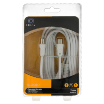 Q-Link coax kabel 3CV2 HF 5 meter stekker recht wit