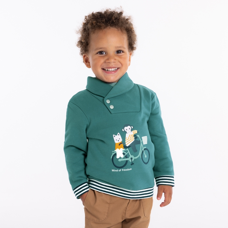 Sweat col croisé animaux bleu bébé garçon