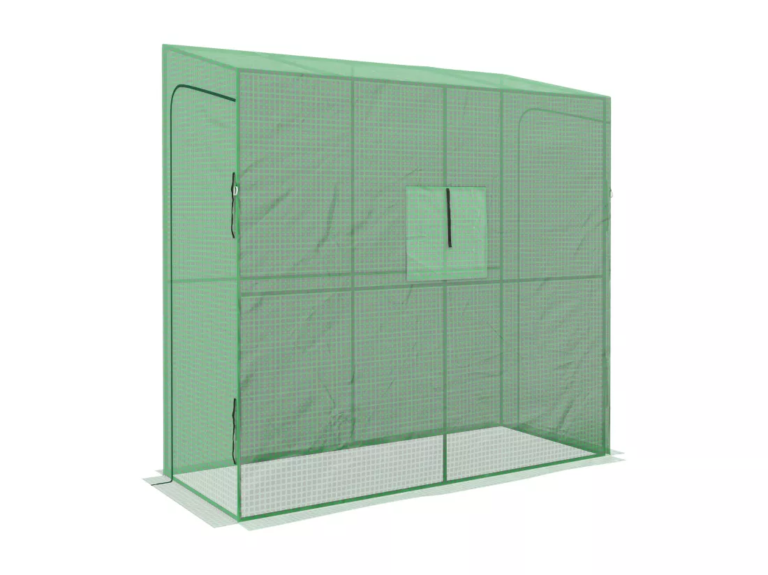 Serre de jardin adossée serre adossée dim. 2L x 0,8l x 2H m 2 portes zippées fenêtre acier PE haute densité vert
