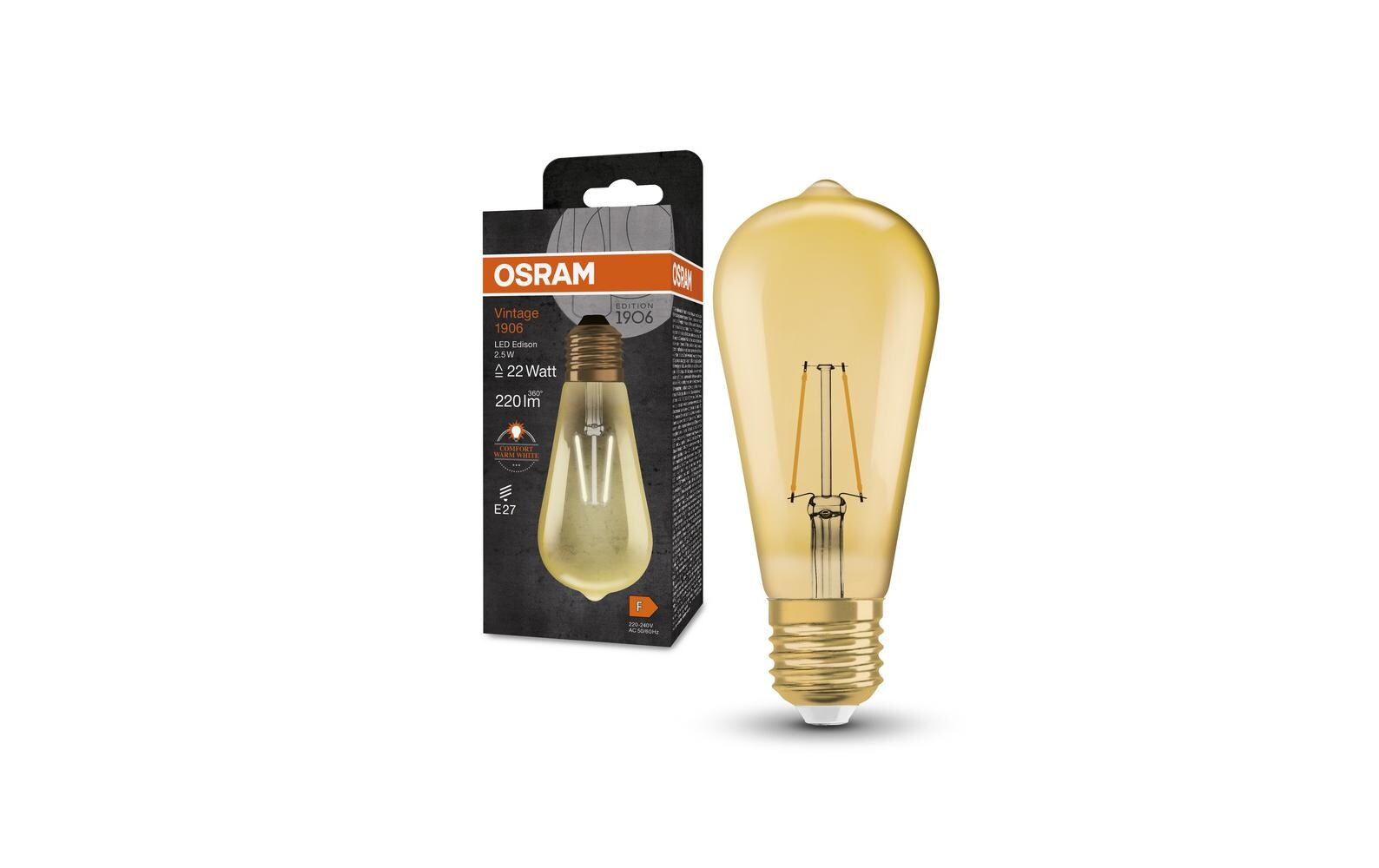 Vintage 1906 LED EDISON 2.8W, E27, WarmweissLED-Lampen, Vintage-Edition, klassische Edison-Kolbenform