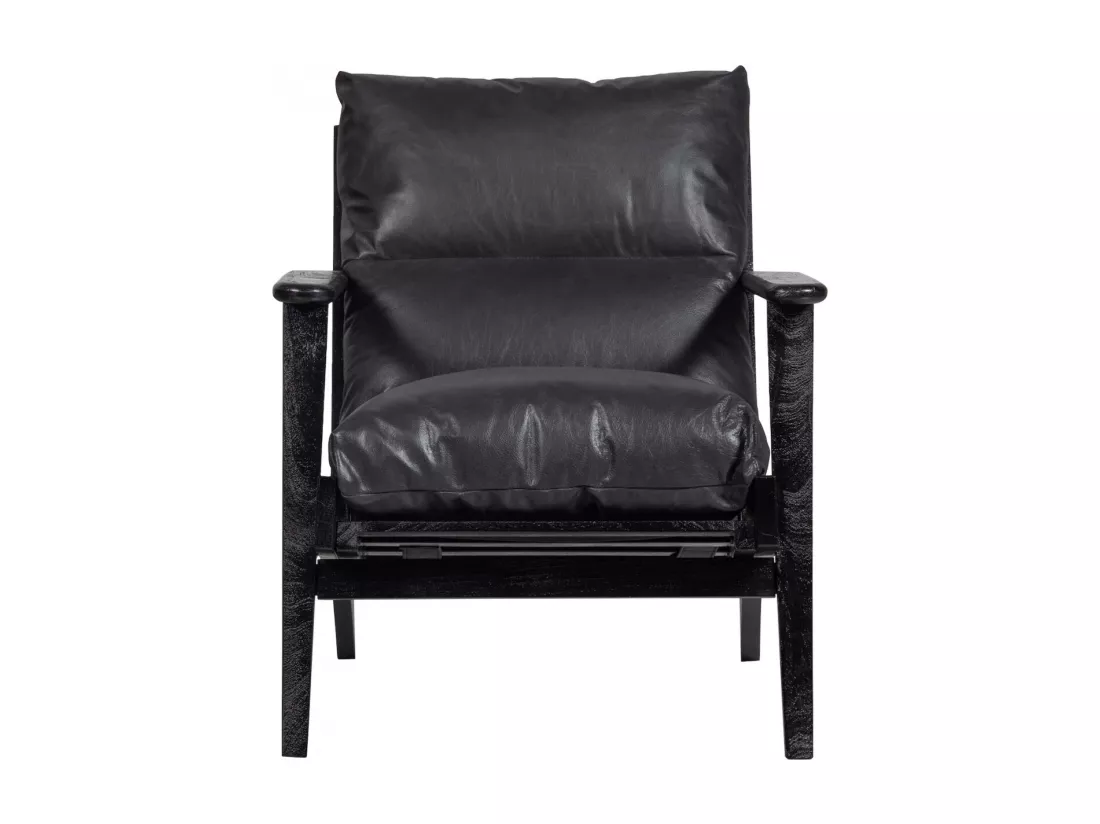 HOUSTON - Fauteuil en cuir véritable noir
