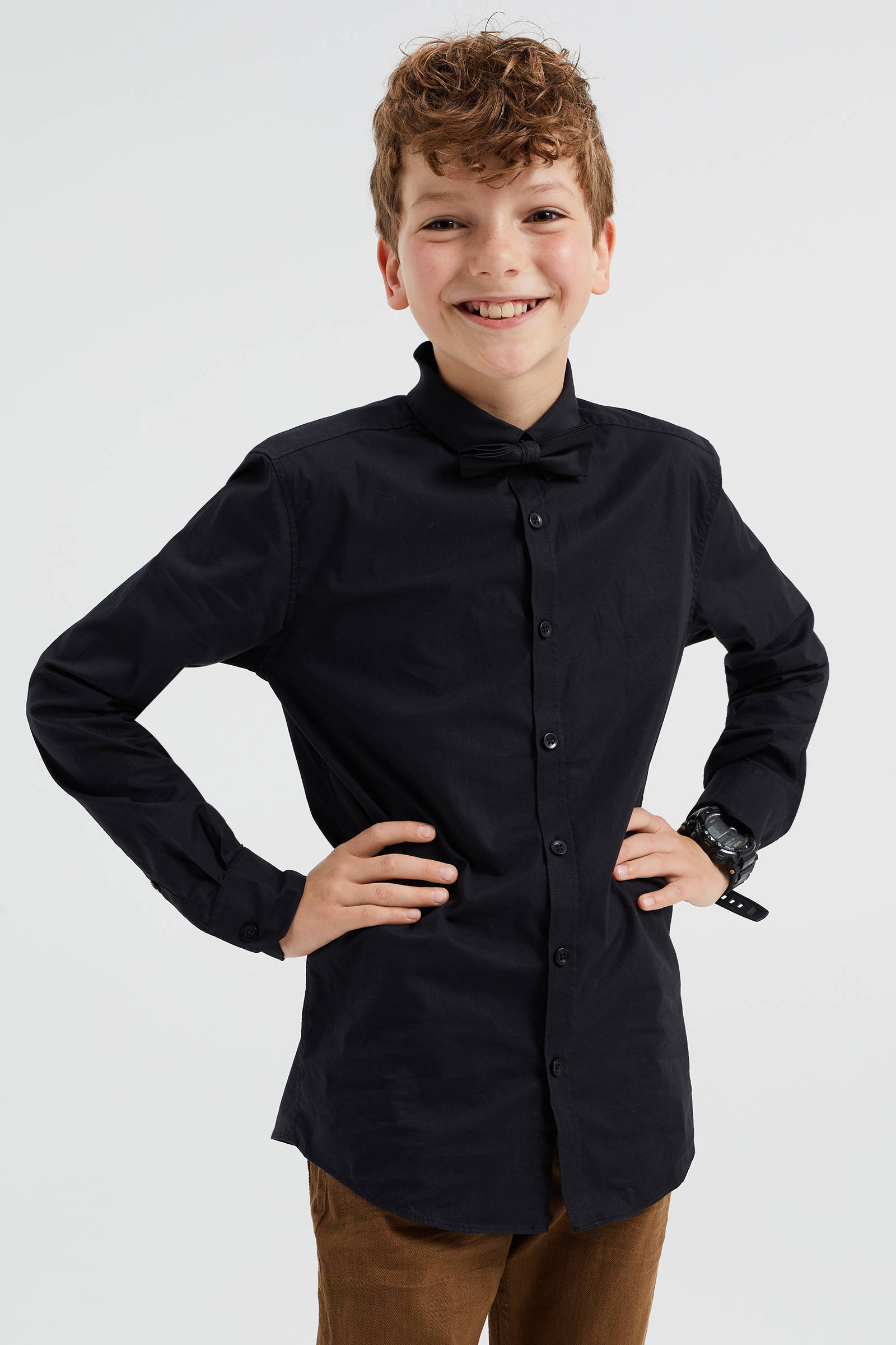 WE Fashion overhemd + vlinderstrikje zwart