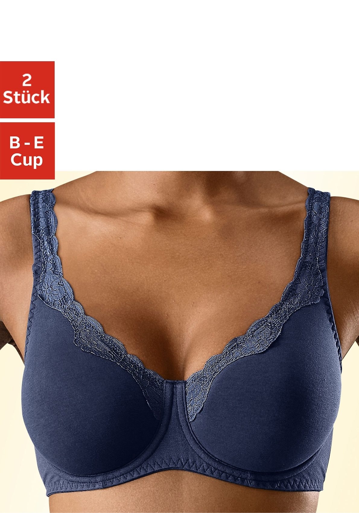 petite fleur Bügel-BH, 2 Stücker Packung, aus Baumwolle mit Spitzenkante und breiteren Trägern