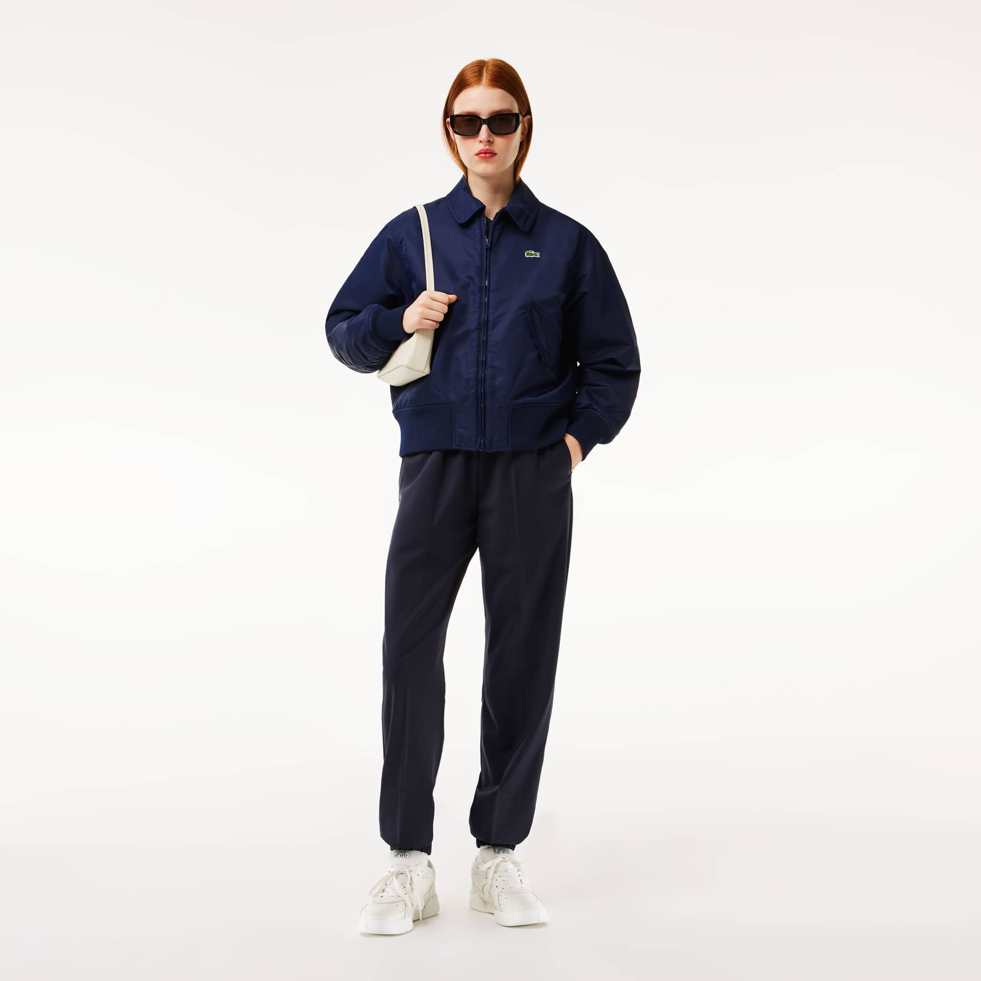 Bomber oversize en nylon avec logo brodé au dos Manteaux & Vestes - Bleu - Lacoste - Femme