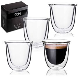 Dubbelwandige ESPRESSO glazen van borosilicaat - Warme en koude dranken kopjes - 70 ML - Set van 4 - VDN