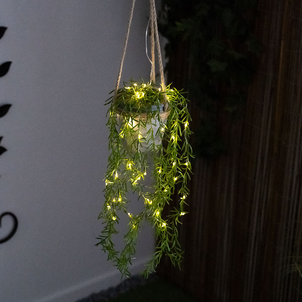LED Solarleuchte, Kunstpflanze, Hanfseil, grün, H 90 cm