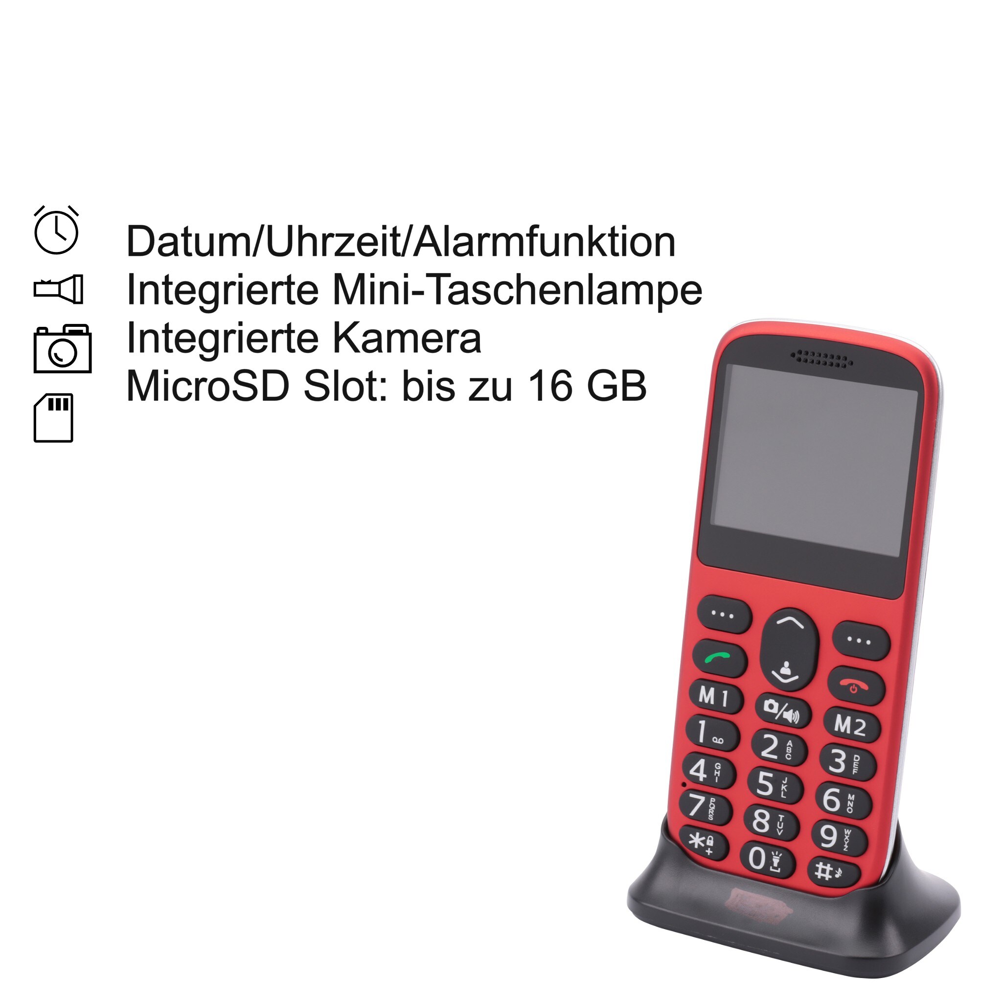 SUN Komfort Senioren Mobiltelefon mit Großtasten und großem Farb-LC-Display rot