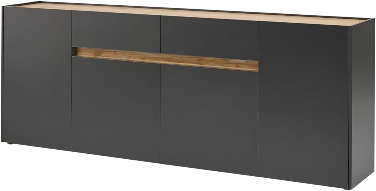 Sideboard Kommode in Eiche Wotan Holz und grau matt modern Wohnzimmer Esszimmer Schrank viel Stauraum 220 x 87cm Center (Kommode)