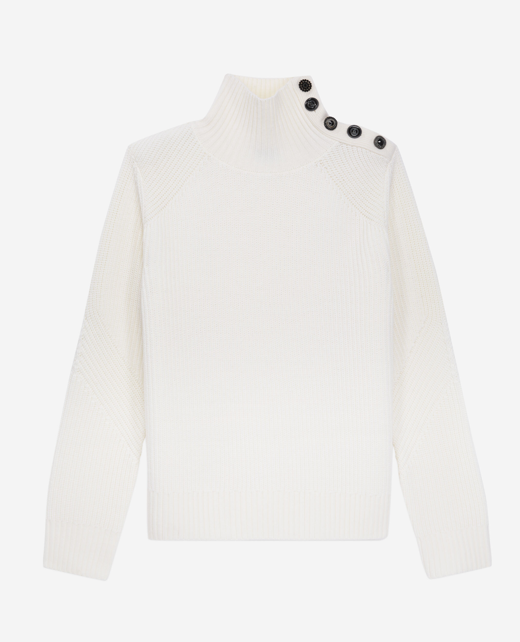 Ecru wool sweater with bijou buttons