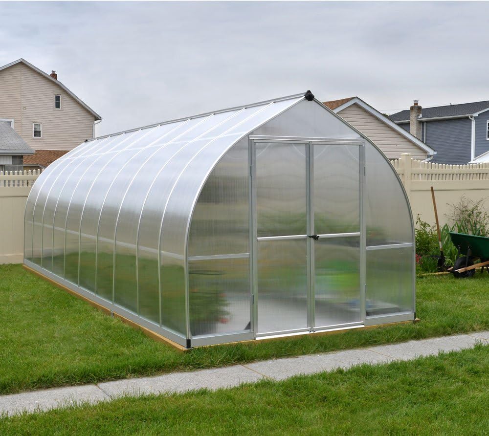 Palram-Canopia Aluminium Gewächshaus Bella 820 | 601x244 cm | Zwiebelform | 6 mm Polycarbonat-Doppelstegpaneele | Inkl. Zubehörset | UV-beständig & wetterfest | Mit Doppelflügeltür & 4 Dachfenstern