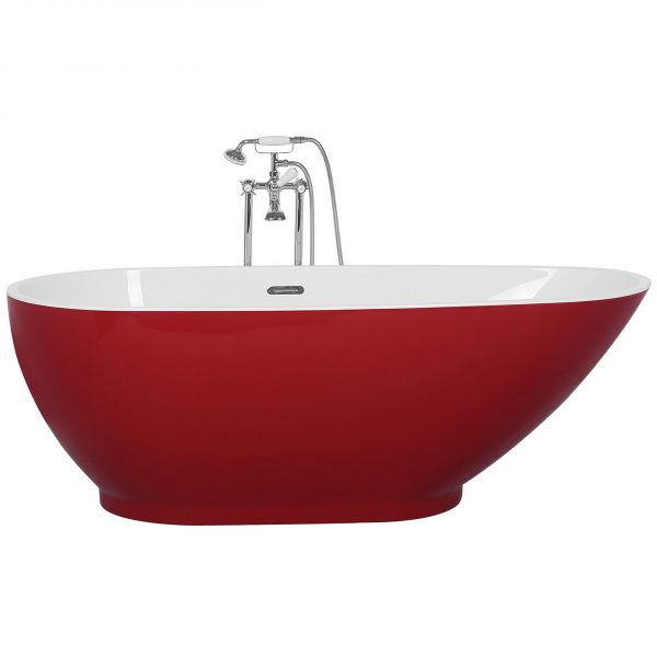 Beliani Banheira Autónoma Vermelha e Branca em Acrílico Sanitário 173 X 82 cm Design Moderno Oval 82x173x60 - 4260624119687