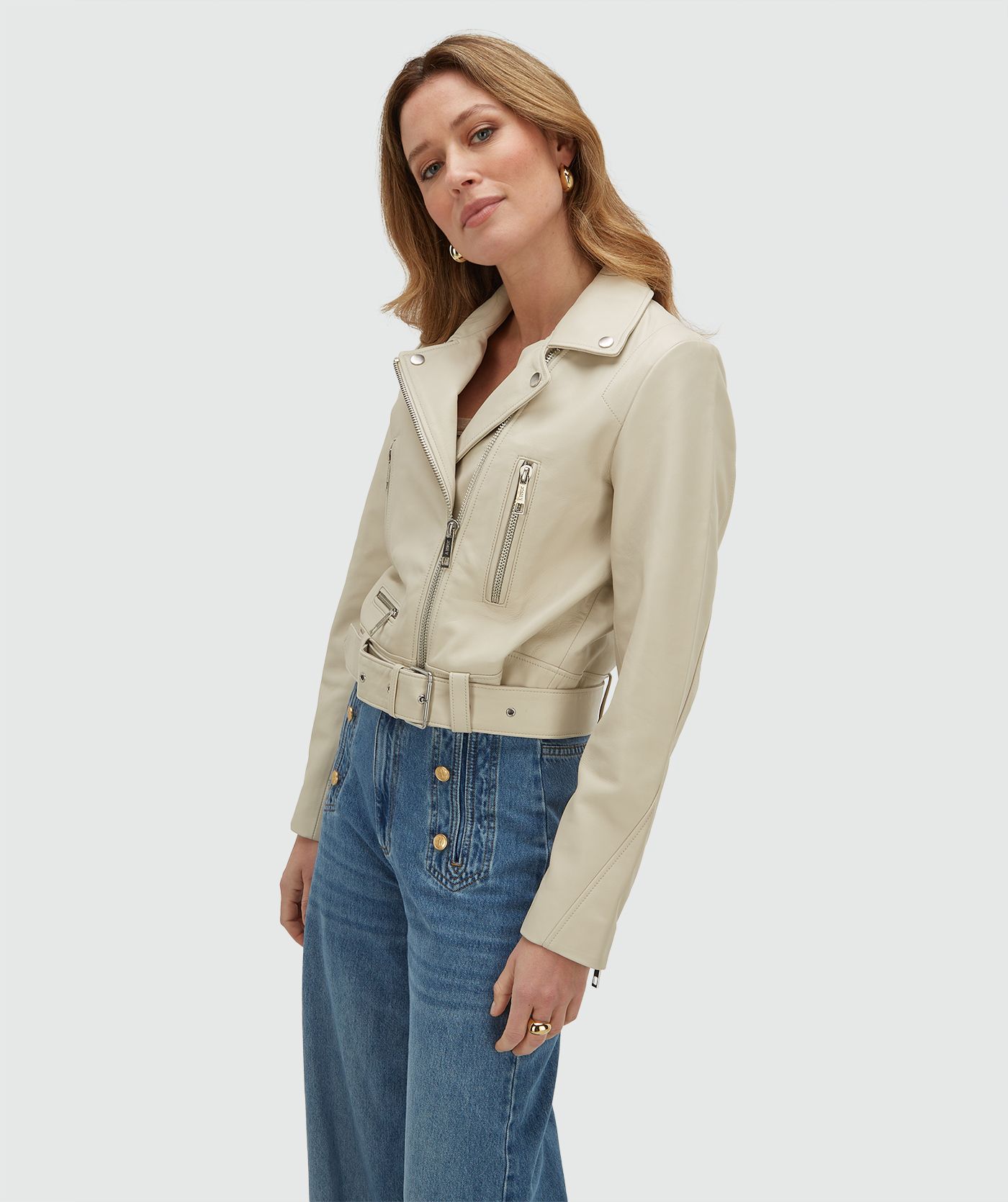 LUA regular fit jacket van leer - light ecru
