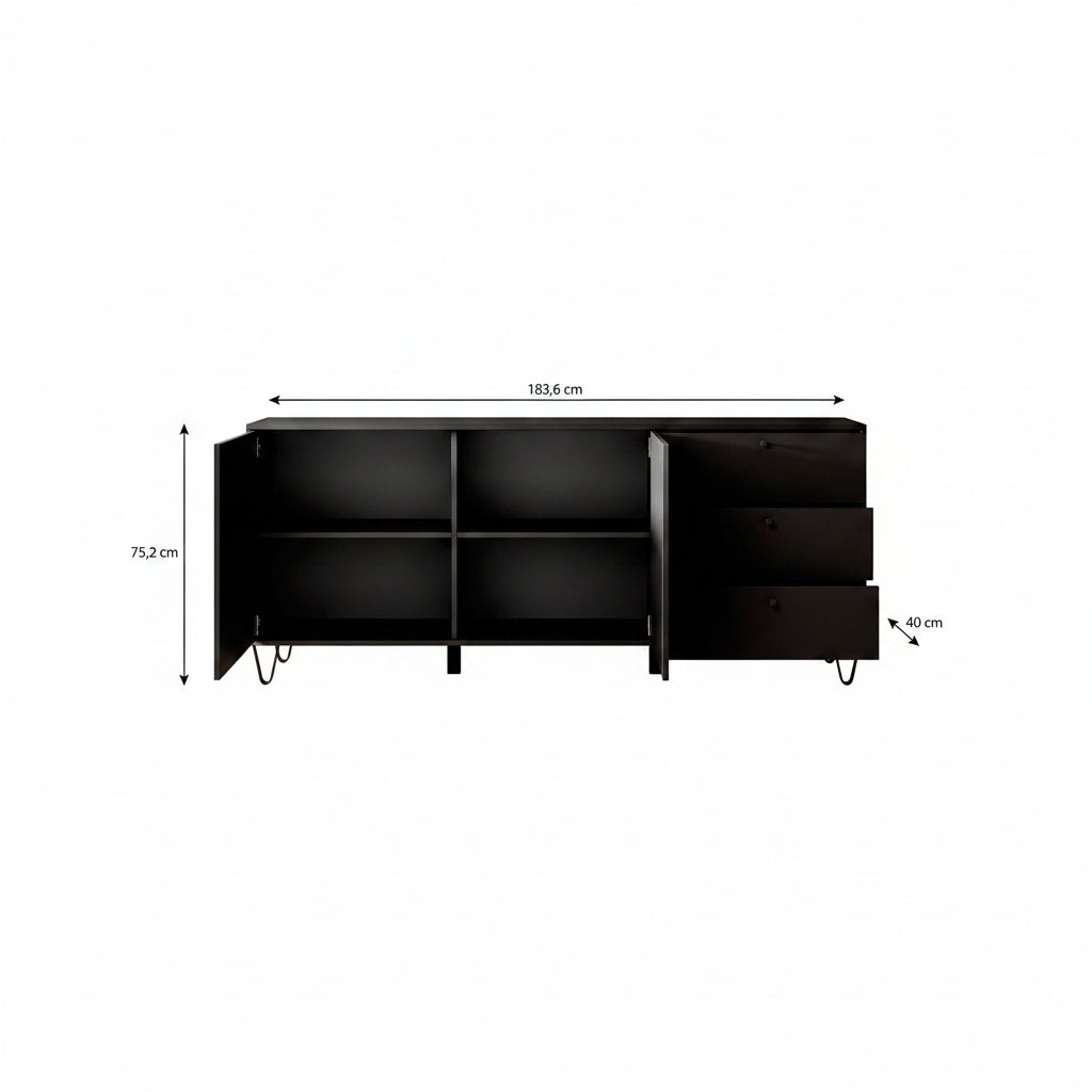 Apula - Dressoir - Antraciet - 184x40x75 cm