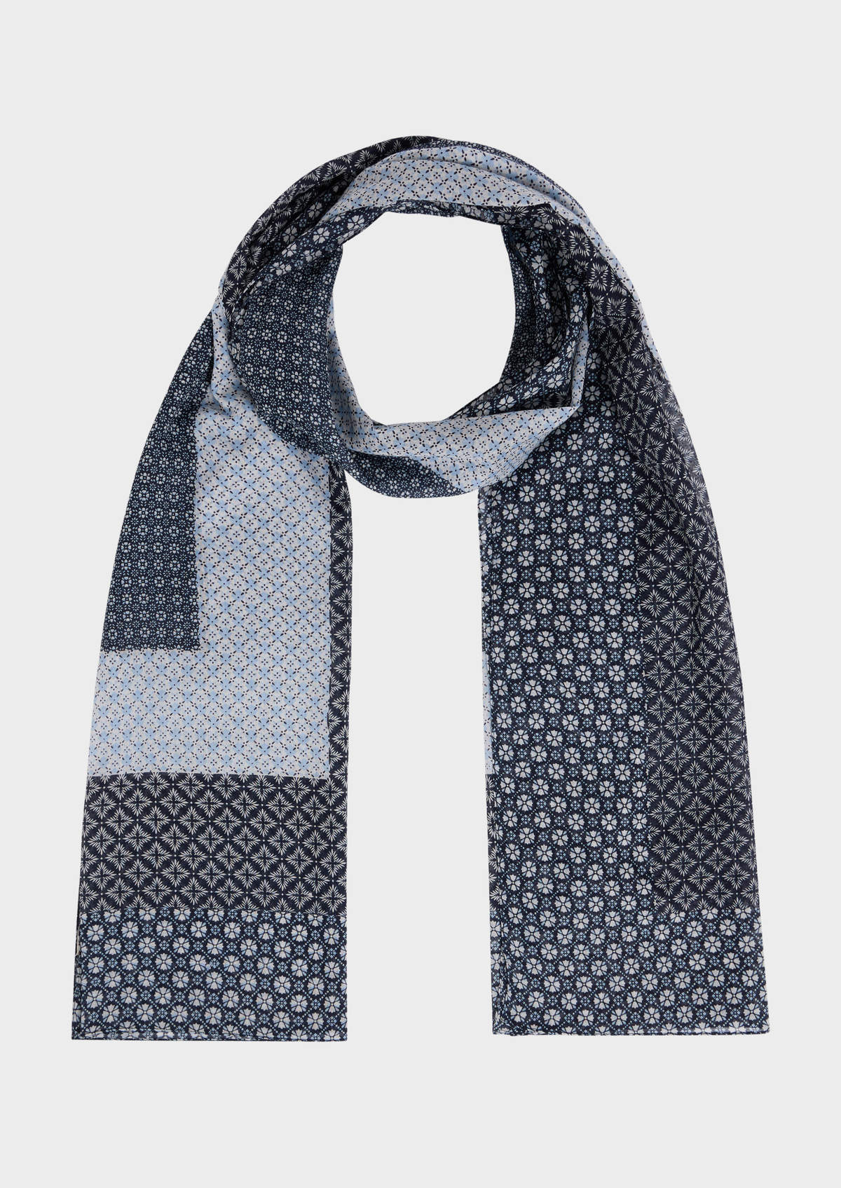 Echarpe en coton bleu marine à motif fantaisie blanc et bleu