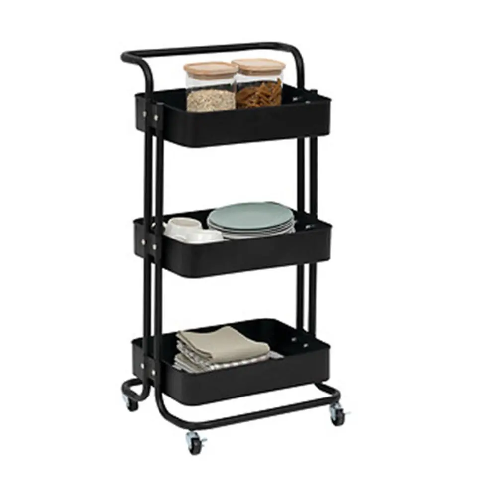 5Five Keuken/badkamer opberg trolley - 3 laags - zwart