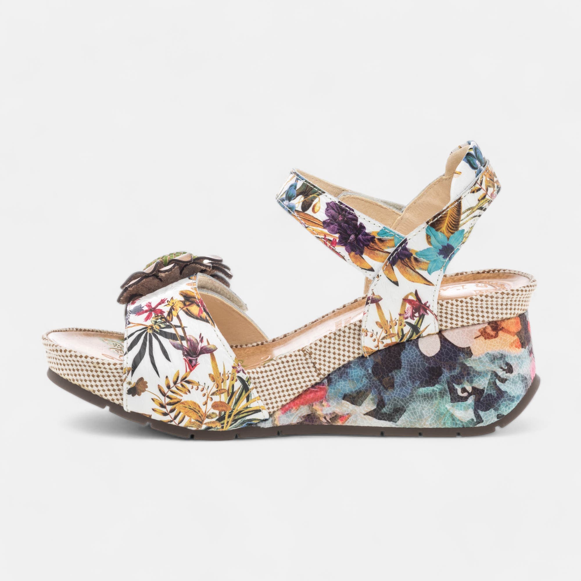 Sandales à talon compensé Femme en cuir beige