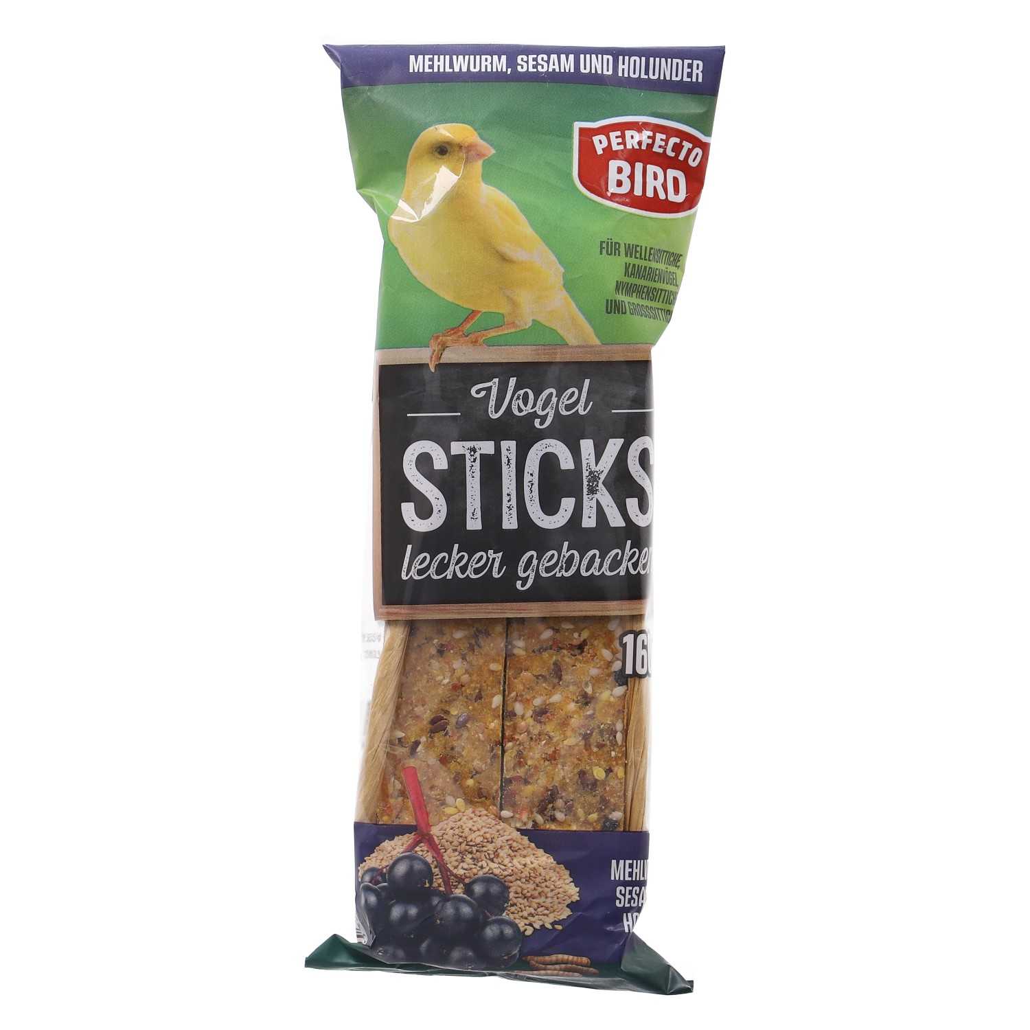 Perfecto Bird Vogel Sticks Mehlwurm, Sesam & Holunder 160 g 2er