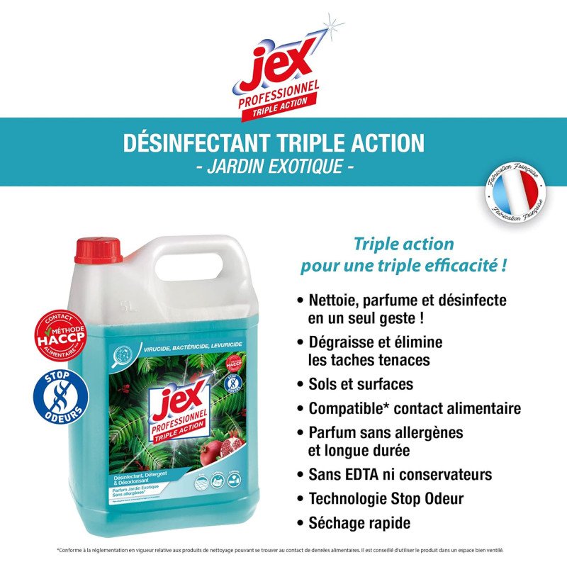 Nettoyant désinfectant Jex professionnel Triple Action Jardin exotique - Bidon de 5 L