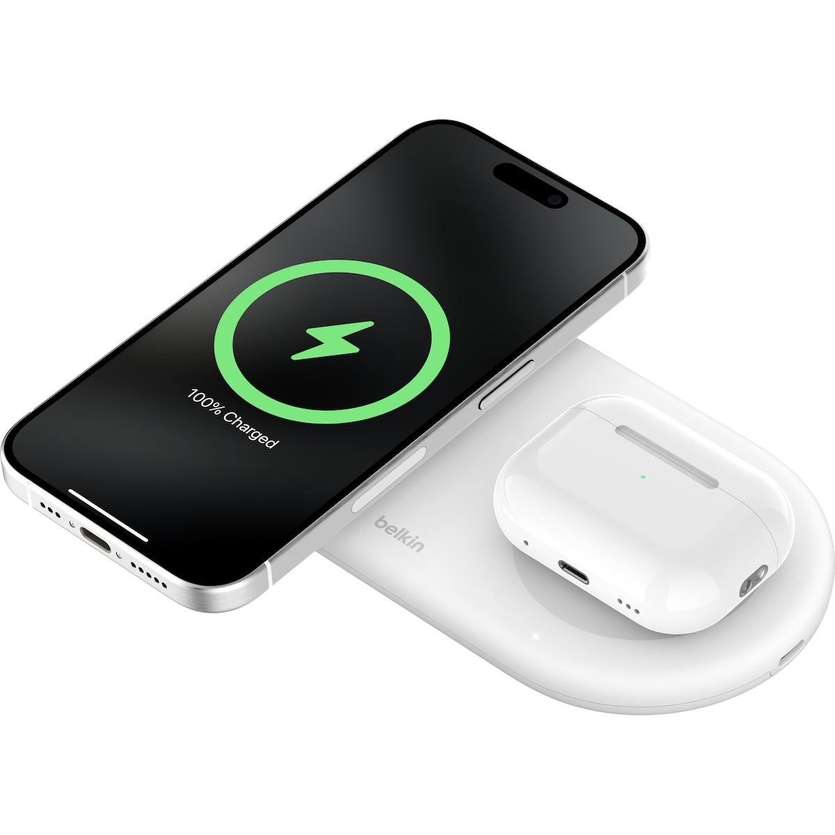 Belkin BoostCharge Pro 2i1 Magnetic Qi2 trådløs lader (hvit)