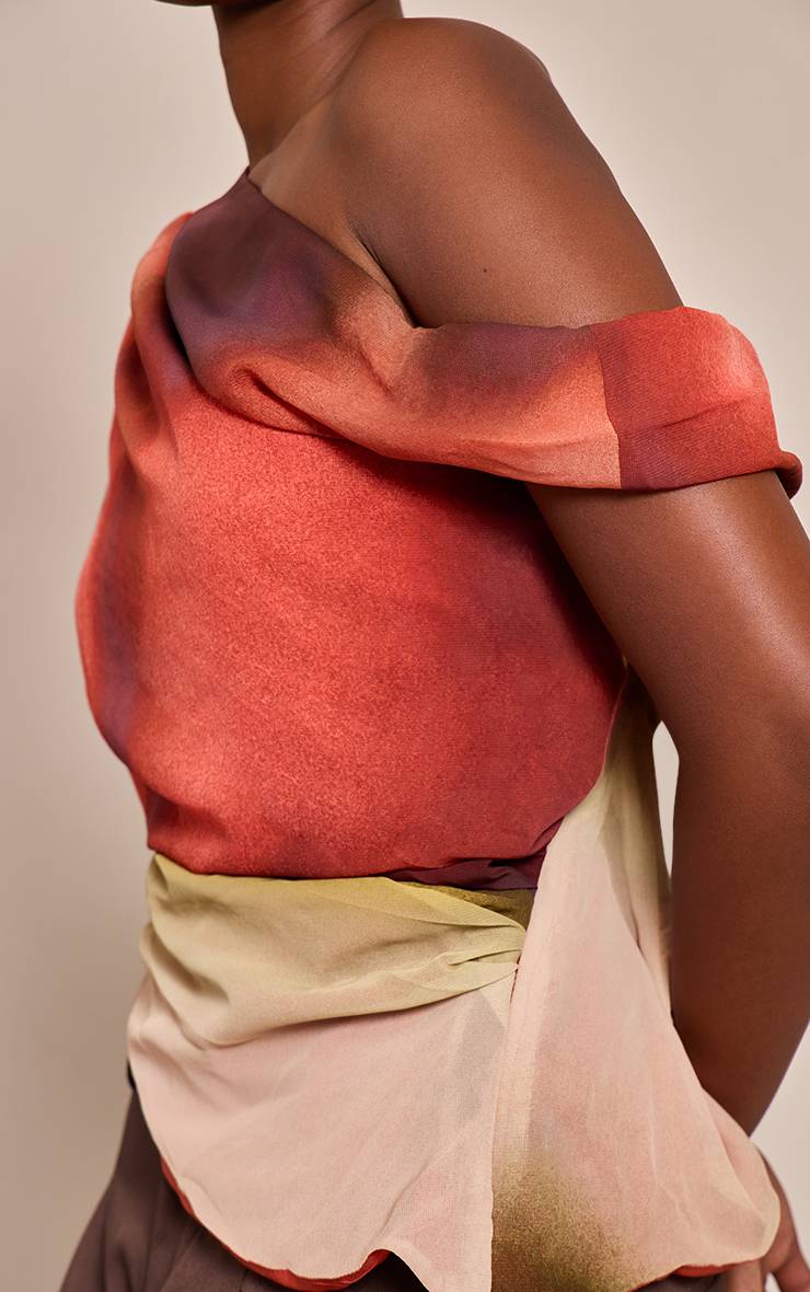 Multicolore Haut Long Drapé Asymétrique En Mousseline