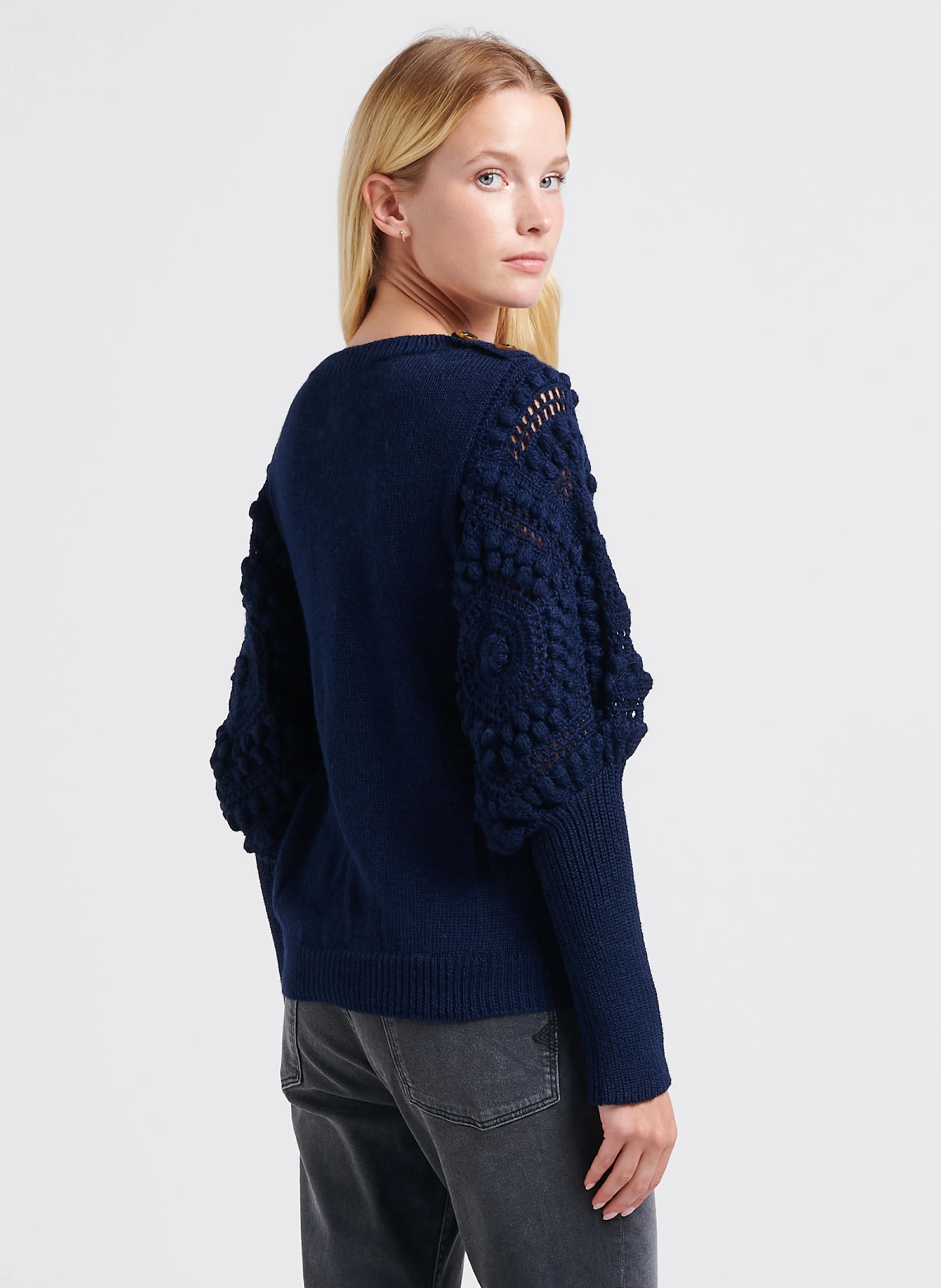 FIORELLA - Pull col bateau crochet en alpaga | Bleu