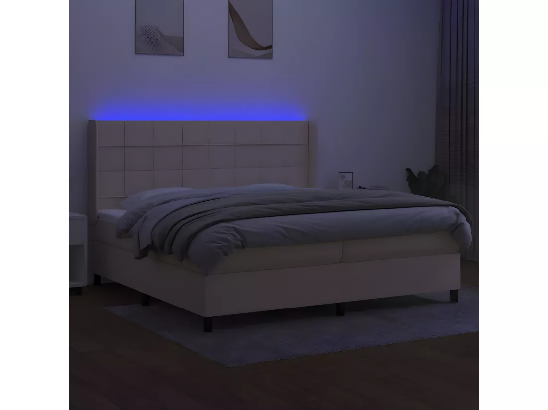 Sommier tapissier et matelas et LED Crème 200x200 cm Tissu