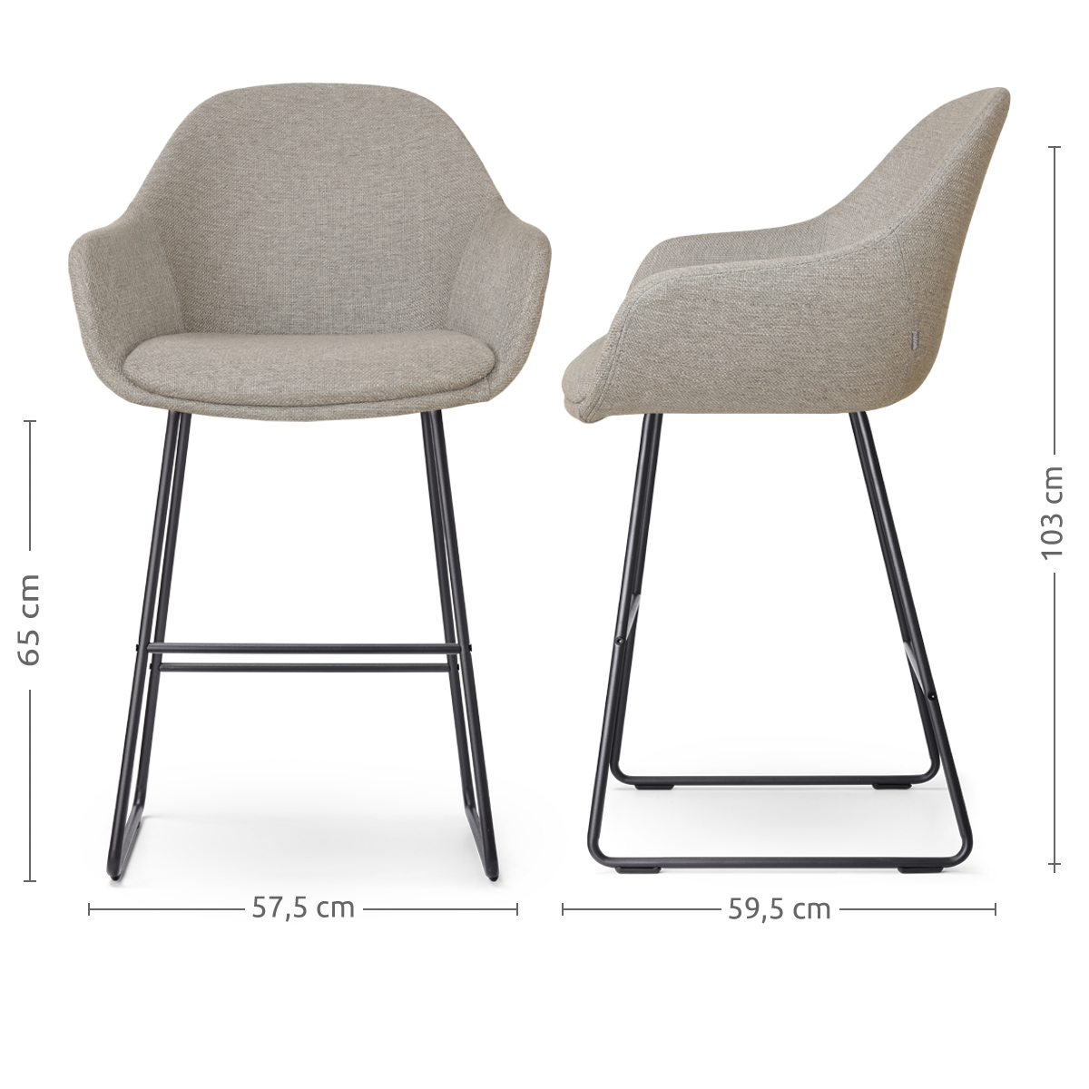 Barkruk Nino-Mae warm grijs - zwart onderstel - 65 cm