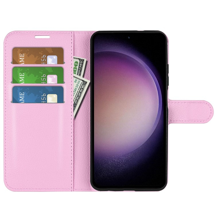 Samsung Galaxy S23 FE Leder Tasche Flip Cover Litchi Look - Rosa